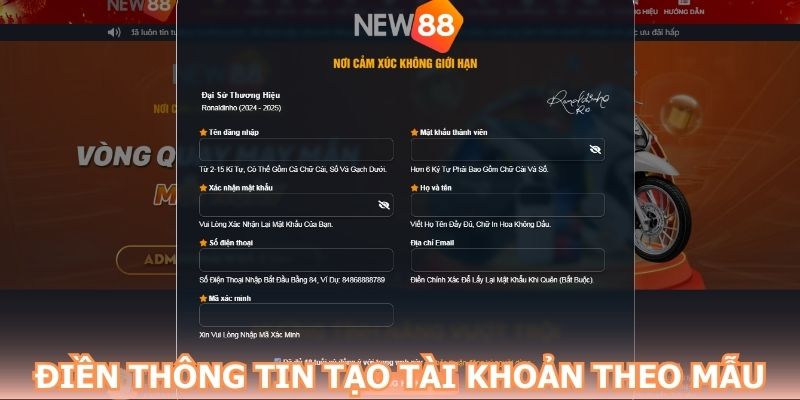 Điền thông tin tạo tài khoản theo mẫu 